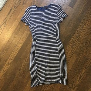 Navy and white striped mini dress